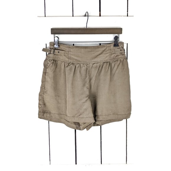 Trouve dark khaki tencel pleated belt buckle short trouser shorts 6 - Picture 5 of 6